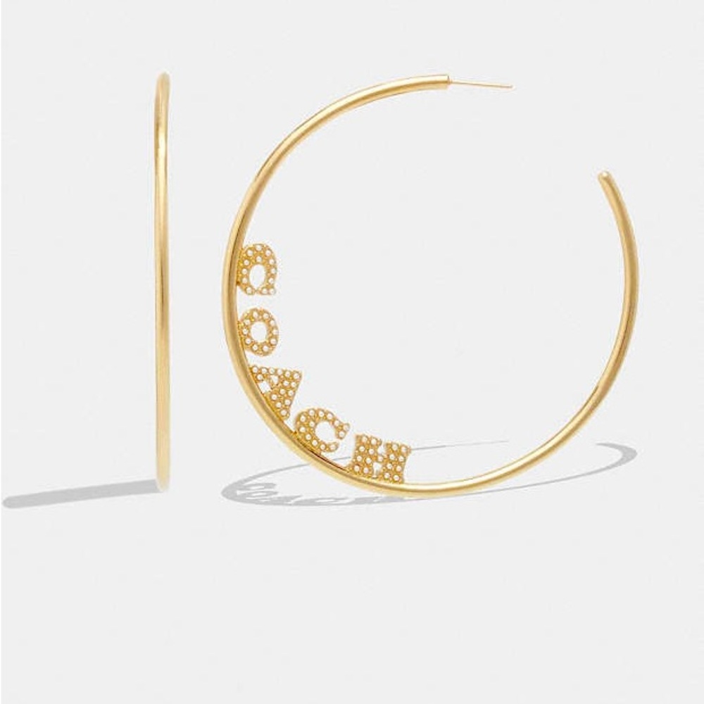 NWT Coach Pearl Medium Hoop Earrings